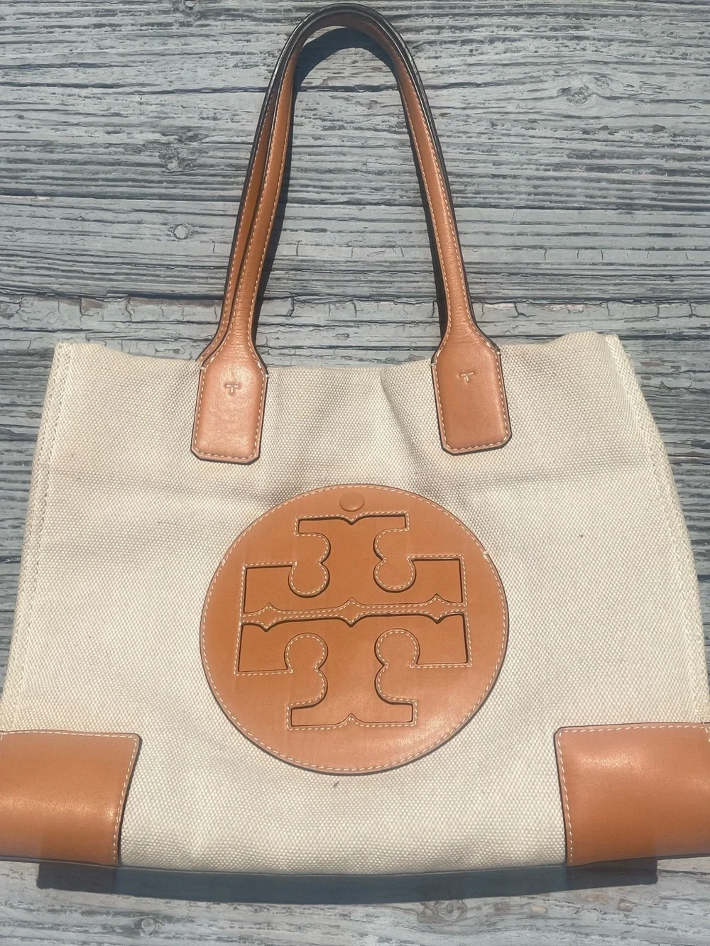 Tory Burch Canvas Tote with Tan Leather Trim